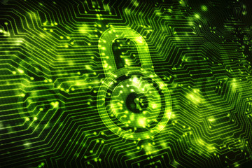 Security concept: Lock on digital screen, contrast, 3d render