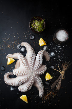 Raw octopus with lemon, salt and spices