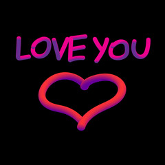 Vector image with the words I love you and the heart.