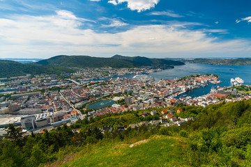 Town of Bergen seen from the mountain of Floyen. Norway.