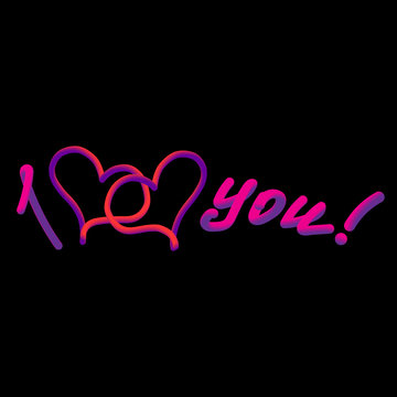 Vector image with the word I love you and two hearts entwined.
