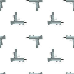Submachine gun security and military weapon. Metal automatic gun. Seamless pattern, tiling ornament vector illustration