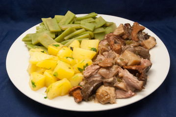 Putenoberkeule mit Bohnen und Kartoffeln