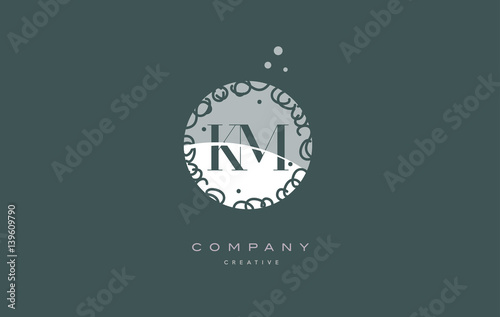 Km K M Monogram Floral Green Alphabet Company Letter Logo Wall Mural Dragomirescu