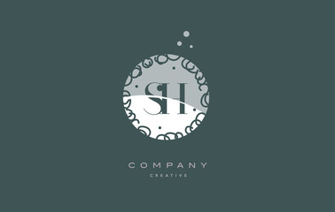 sh s h  monogram floral green alphabet company letter logo