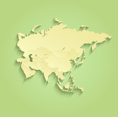 Asia map separate individual states green yellow vector
