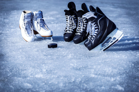Skates for winter sports in the open air on the ice.