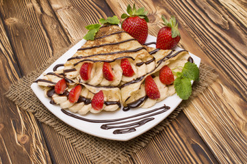 Crepes with Banana and strawberries
