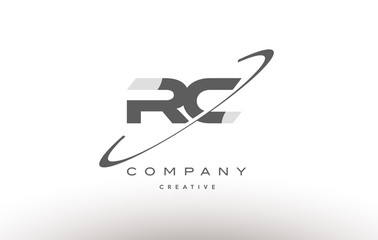 rc r c  swoosh grey alphabet letter logo