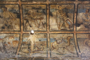 Historical fresco in the desert castle Qusair Amra in Jordan, Middle East © ClaraNila