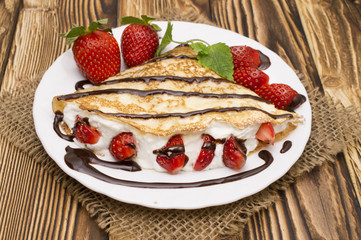 Crepes with Banana and strawberries