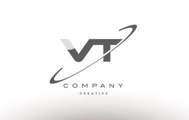 vt v t  swoosh grey alphabet letter logo