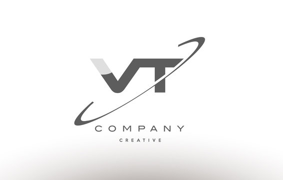vt v t  swoosh grey alphabet letter logo