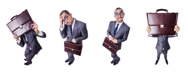 Funny nerd businessman isolated on white