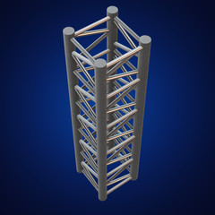 Steel truss girder element. 3d render on blue