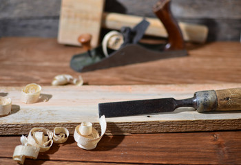 Planer carpenter's tool on a workbench