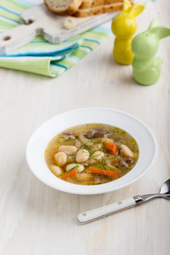 Homemade bean and mushroom soup
