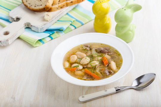 Homemade bean and mushroom soup