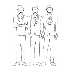 group of handsome young men icon image black line vector illustration design