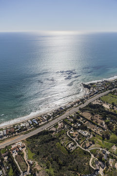 Aerial View Of Beach Front Homes And Estates In Malibu, California.