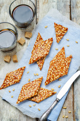 Caramel pine nuts sweets. Italian cuisine