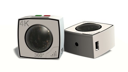 Fototapeta premium 360 degree camera with two lenses isolated on white