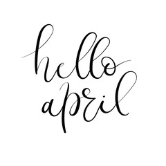 Hello April hand lettering inscription. Modern calligraphy greeting card. Hand drawn text isolated on white background. Vector illustration.