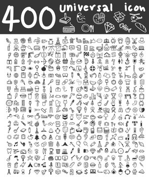 400  Universal icons hand drawn line art cute art illustration