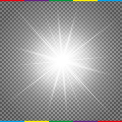 Glow light effect. Starburst with sparkles on transparent background. Vector illustration. Sun
