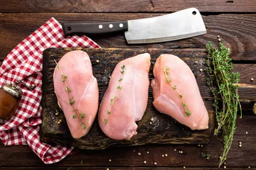 Crédence de cuisine en verre imprimé Viande Raw chicken meat fillet on wooden background top view