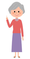 シニア女性　指をさす