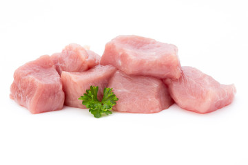 fresh meat on slice on the white background.