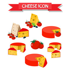 Cheese icons set on white background. Vector illustration