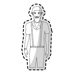 half body handsome young man icon image black line vector illustration design