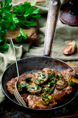 Mushroom Scaloppine.selective focus