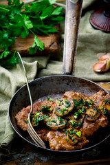 Mushroom Scaloppine.selective focus
