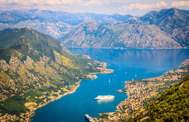 Panoramic view on Kotor bay and Old Town. Kotor, Montenegro.