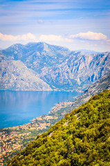 Panoramic view on Kotor bay and Old Town. Kotor, Montenegro.
