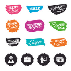 Businessman signs. Human and cash money icons.