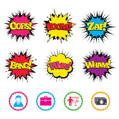 Businessman signs. Human and cash money icons.