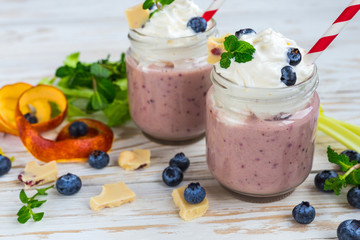 Blueberry and blood orange smoothie with celery and chocolate
