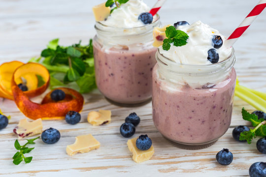 Blueberry and blood orange smoothie with celery and chocolate