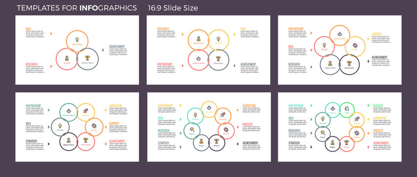 Business infographics. Presentation with 3 - 8 steps, options, sections. Vector pie charts.