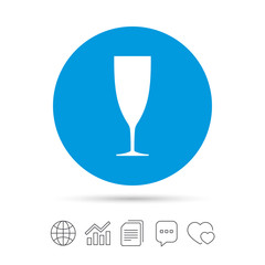 Glass of champagne sign icon. Alcohol drink.