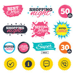 Check or Tick. Phone call and Information sign.