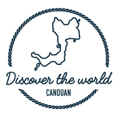 Canouan Map Outline. Vintage Discover the World Rubber Stamp with Island Map. Hipster Style Nautical Insignia, with Round Rope Border. Travel Vector Illustration.