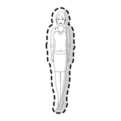 full body pretty young woman icon image black line vector illustration design