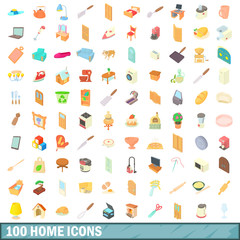 100 home icons set, cartoon style