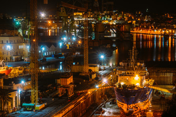 Night view to docks in Senglea
