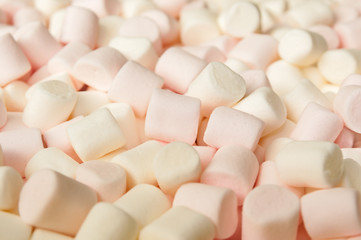 Marshmallows closeup. Background or texture of mini marshmallows.